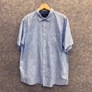 EVENTIDE Men's Short Sleeve Button Up Shirt XL Regular Linen Blend Blue Floral